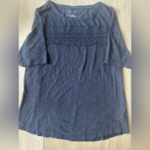 Talbots Navy Blue Lace Accent Blouse